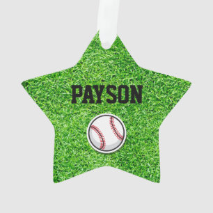 Baseball Star Sports Player NAME Ball Green Gras Ornament