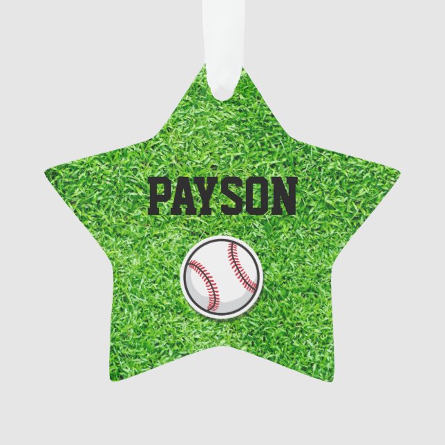 Baseball Star Sports Player NAME Ball Green Gras Ornament (Vorderseite)