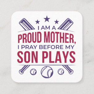 Baseball stolz Mutter ich bete, bevor mein Sohn sp Quadratische Visitenkarte