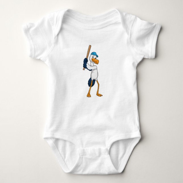 Baseball-Storch mit Baseballschläger Baby Strampler (Vorderseite)