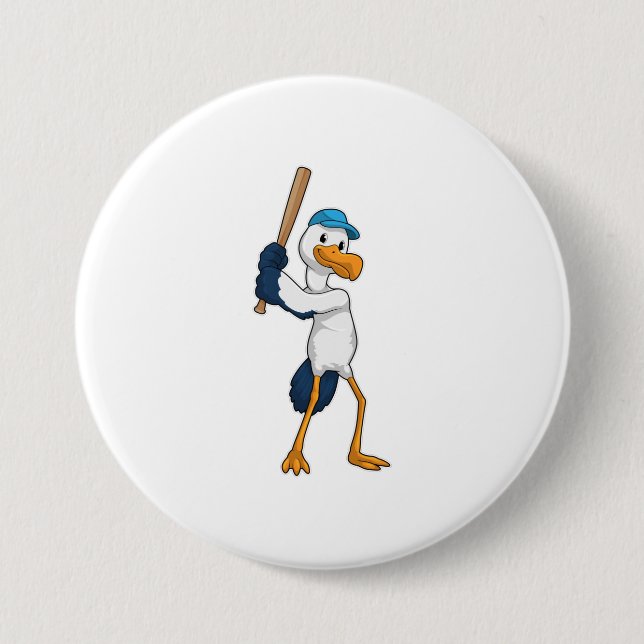 Baseball-Storch mit Baseballschläger Button (Vorderseite)