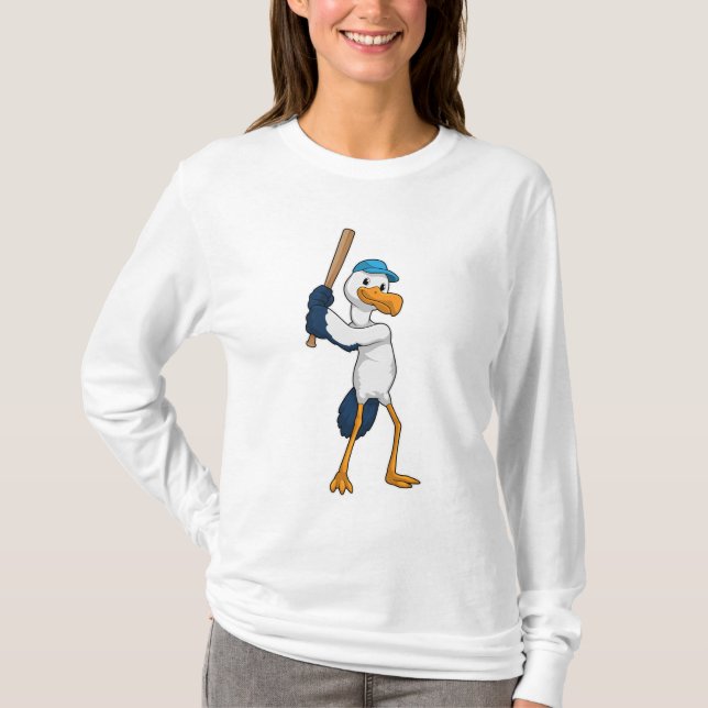 Baseball-Storch mit Baseballschläger T-Shirt (Vorderseite)