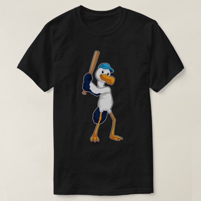 Baseball-Storch mit Baseballschläger T-Shirt (Design vorne)