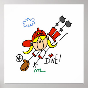 Baseball-Tauchen-Mädchensoftball-T - Shirts und Poster