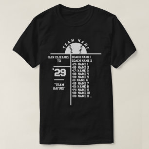 Baseball Team Roster Custom Player Names & Coach T-Shirt