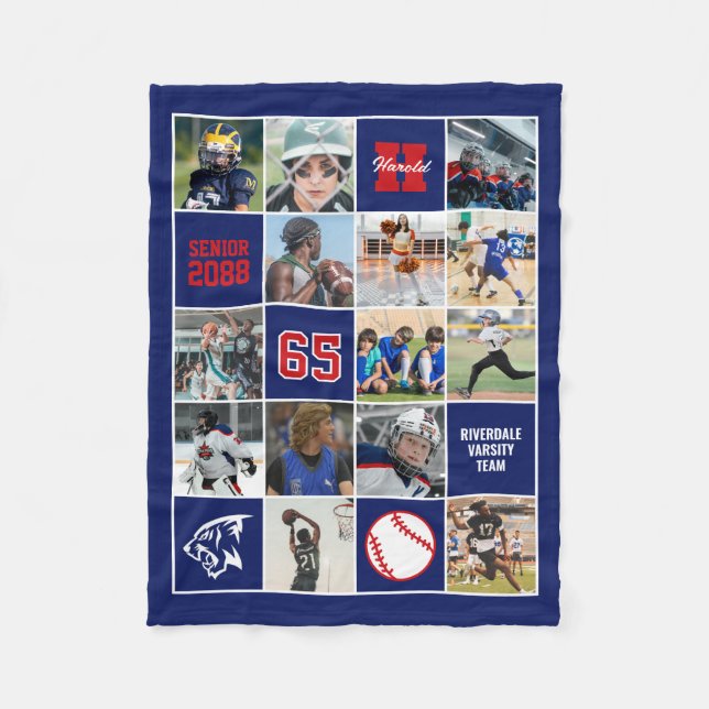 Baseball Team Senior Night Custom Photo Blue Red Fleecedecke (Vorderseite)
