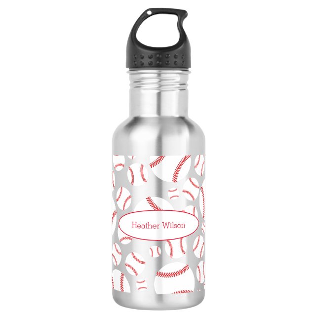 Baseball Team Silver Water Flasche mit Namen Edelstahlflasche (Vorderseite)
