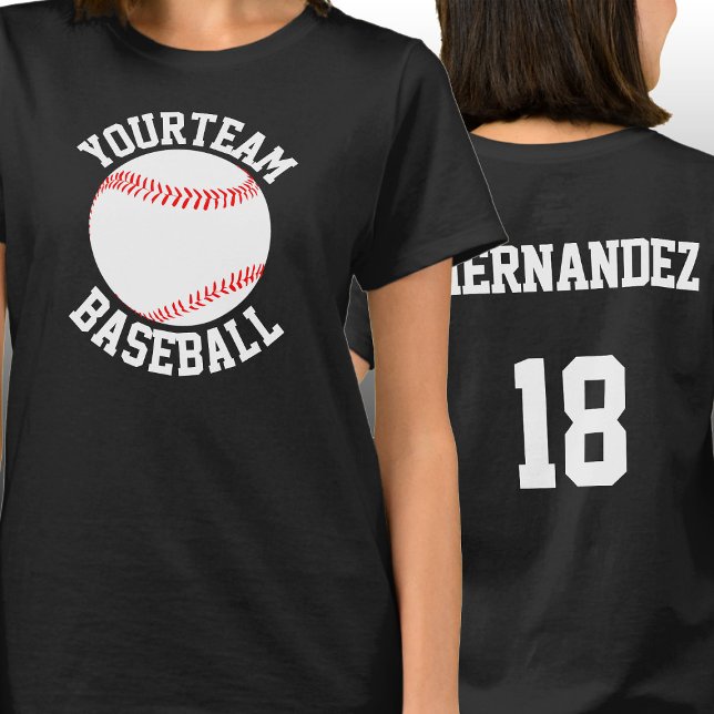 Baseball-Team, Spielername und -nummer T - Shirt (Custom baseball team shirts with personalized team name, player name and player number.)