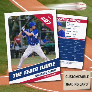 Baseball Team Trading Card Red Blue Telefonnummerkarte