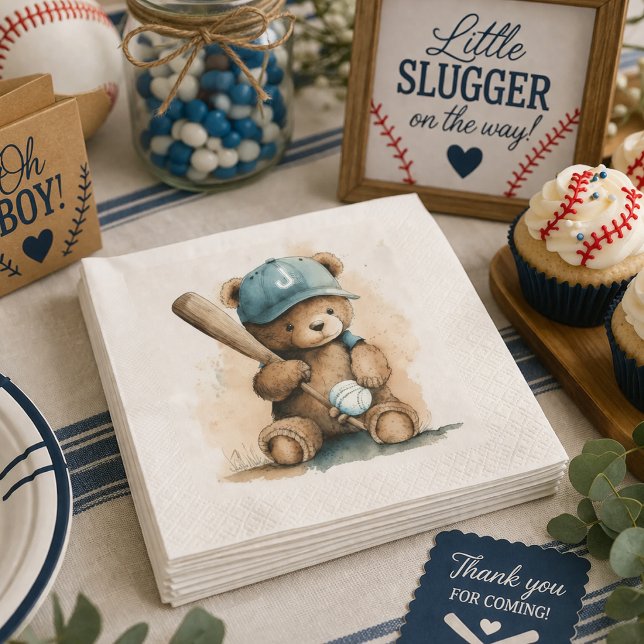 Baseball Teddy Bär Monogramm Mütze Schläger Ball B Serviette (Von Creator hochgeladen)