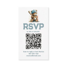 Baseball Teddy Bear Baby Shower QR Code RSVP