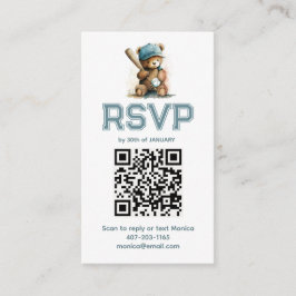 Baseball Teddy Bear Baby Shower QR Code RSVP  Begleitkarte