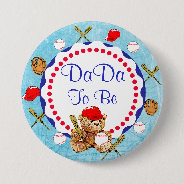Baseball Teddy Bear DaDa wird Baby Dusche Button (Vorderseite)