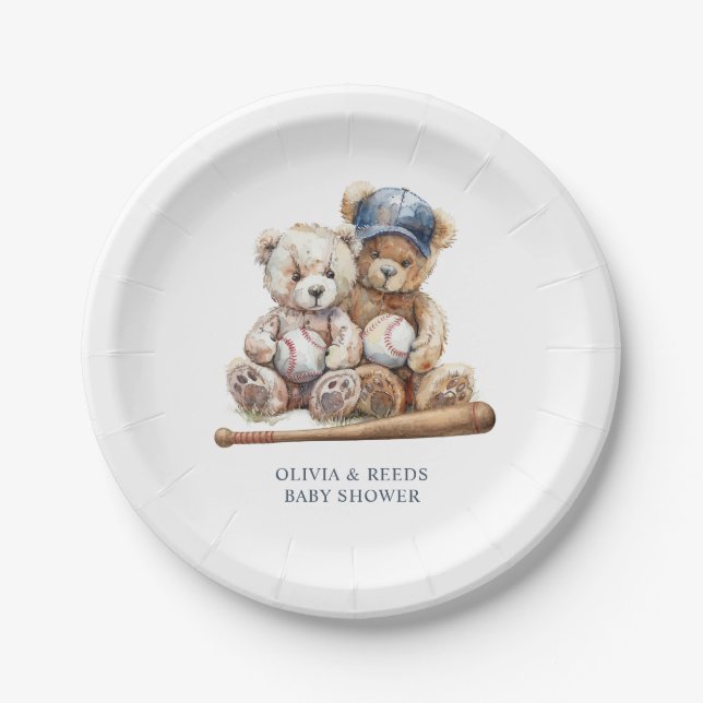 Baseball Teddy Bears Twins Baby Dusche Pappteller (Vorderseite)