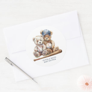 Baseball Teddy Bears Twins Baby Dusche Runder Aufkleber