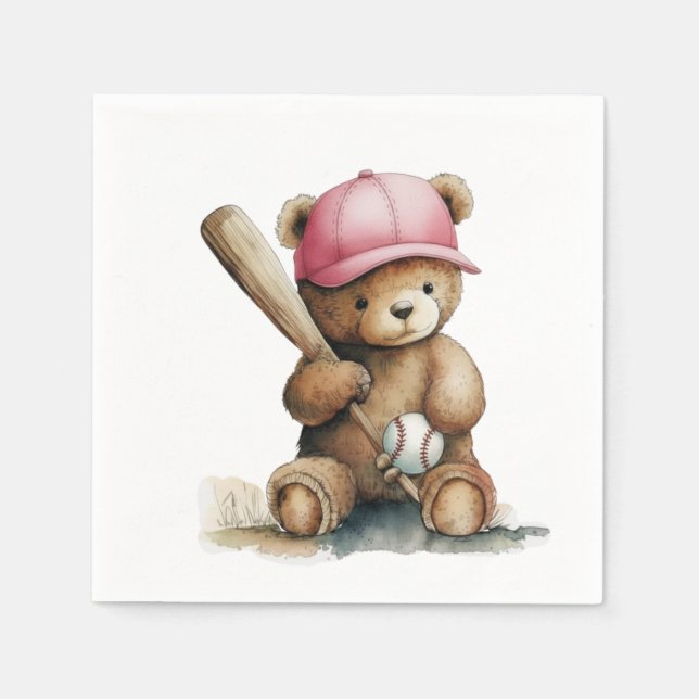Baseball Teddy Pink Hat Bat Ball Baby Girl Serviette (Vorderseite)