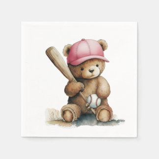 Baseball Teddy Rosa Mütze Schlagholz Ball Baby Mäd Serviette