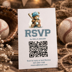 Baseball-Teddybär-Baby-Party QR-Code-RSVP Begleitkarte