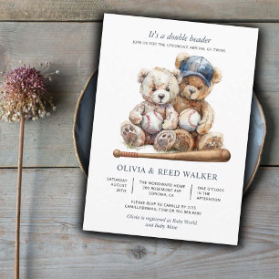 Baseball-Teddybären-Zwillinge-Baby-Party Einladung