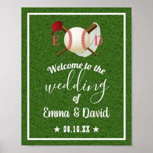 Baseball Thema Sport Hochzeit Grün Gras Willkommen Poster