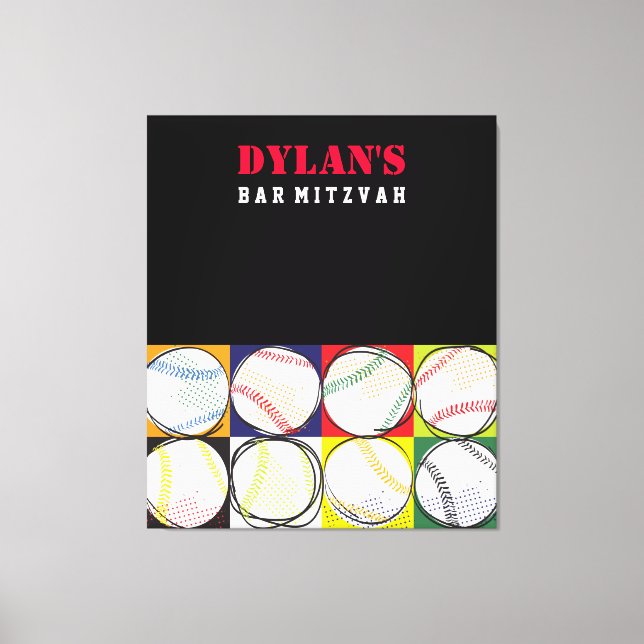 Baseball thematisierte Bar Mitzvah Sign-In-Memory- Leinwanddruck (Vorderseite)