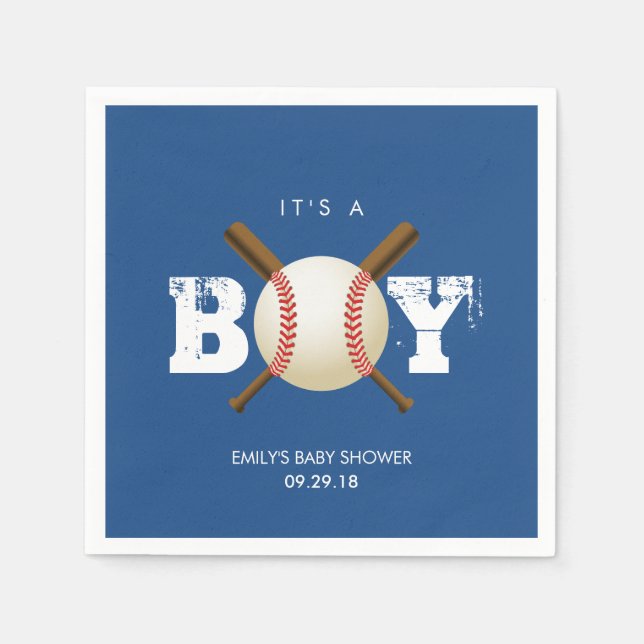 Baseball Theme Baby Boy Navy Blue Baby Dusche Serviette (Vorderseite)