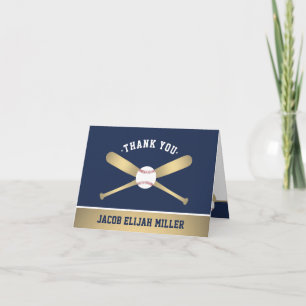 Baseball Theme Party Elegante Navy Blue und Gold T Dankeskarte