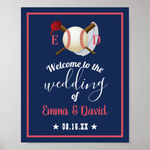 Baseball Theme Sports Wedding Navy Blue Willkommen Poster