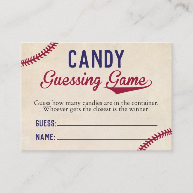 Baseball Themed Baby Dusche Candy Guessing Game Visitenkarte (Vorderseite)