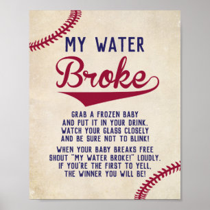 Baseball Themed Baby Dusche Mein Wasser Broke Spie Poster