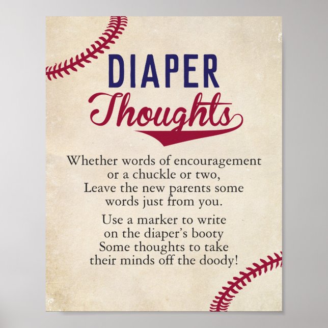 Baseball Themed Baby Dusche Windeln Gedanken Unter Poster (Vorne)