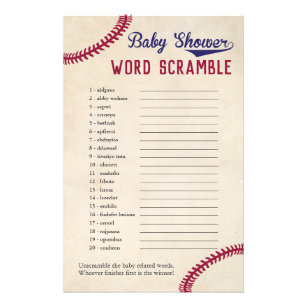Baseball Themed Baby Dusche Word Scramble Spiel Flyer