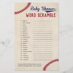 Baseball Themed Baby Dusche Word Scramble Spiel Flyer