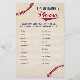Baseball Themed Baby Shower beenden Daddy's Phrase Flyer