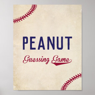 Baseball Themed Baby Shower Peanut Guess Game Sign Poster