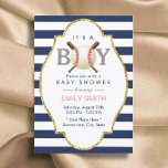 Baseball Themed Boy Navy Blue Stripes Baby Dusche Einladung<br><div class="desc">Baseball Themed Boy Navy Blue Stripes Baby Dusche Einladungen.</div>