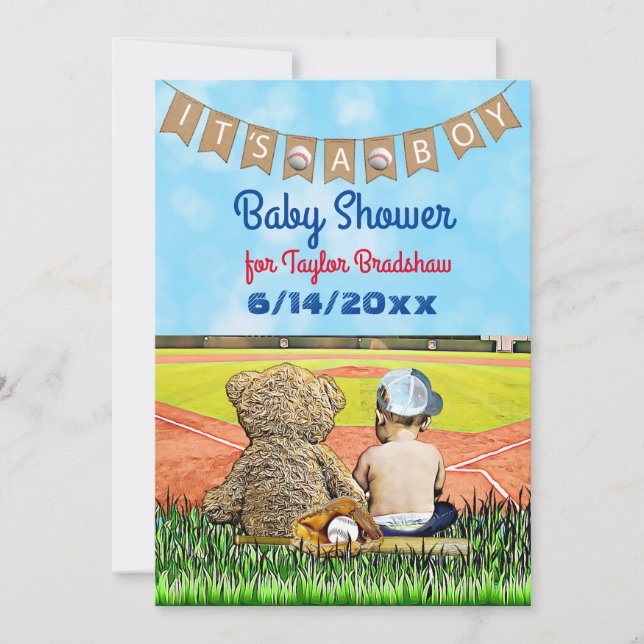 Baseball Themed Boy's Baby Shower Einladung (Vorderseite)