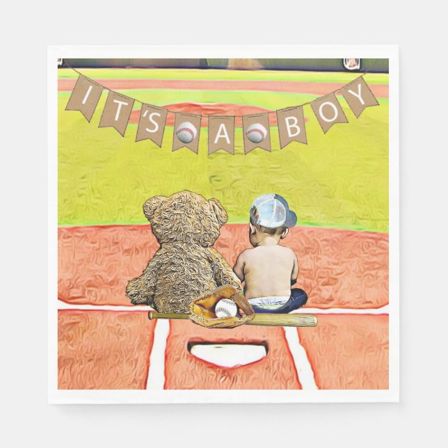 Baseball Themed Boy's Baby Shower Serviette (Vorderseite)
