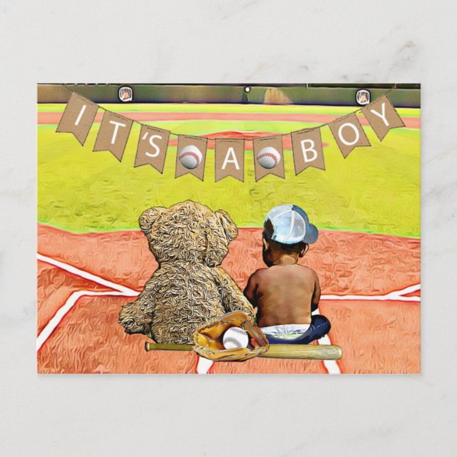 Baseball Themed Boy's Ethnic Baby Shower Postkarte (Vorderseite)