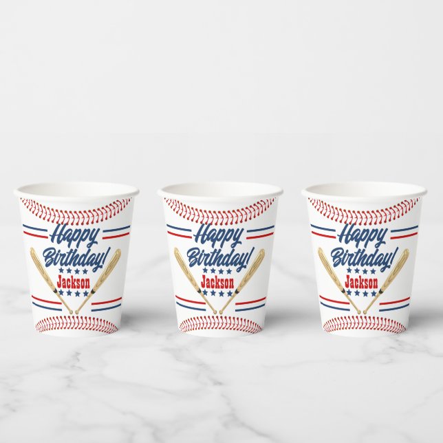 Baseball Themed Personalisiert Birthday Paper Cup Pappbecher (Multi)