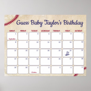 Baseball-Themen-Kalender zur Vorhersage zum Baby-G Poster