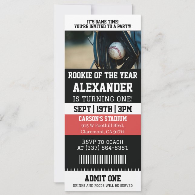 Baseball-Ticket 1. Geburtstagsfeier Einladung (Vorderseite)