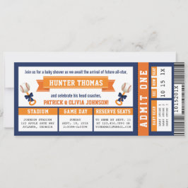 Baseball Ticket Baby Dusche, blau, orange Einladung