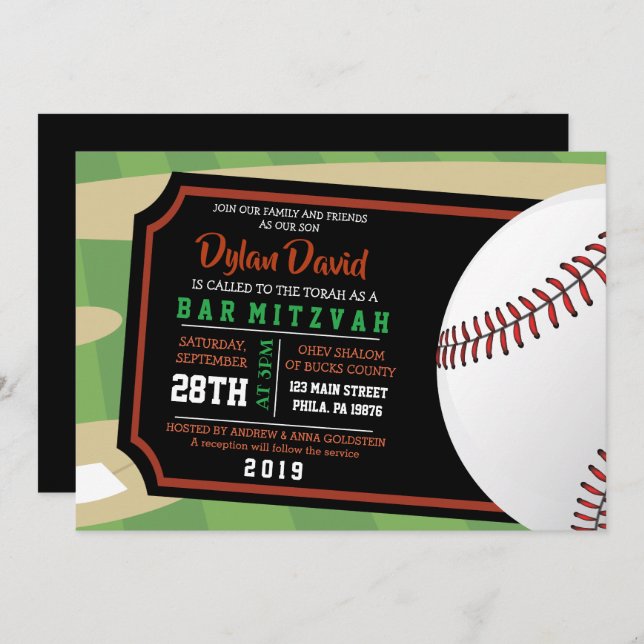 BASEBALL TICKET Bar Bat Mitzvah Einladung (Vorne/Hinten)