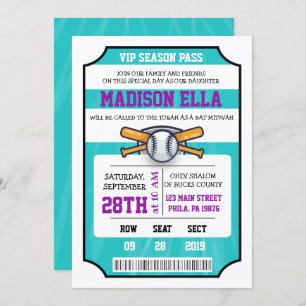 BASEBALL TICKET Bar Bat Mitzvah Einladung