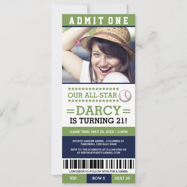 Baseball Ticket Geburtstag Einladungen (Vorderseite)