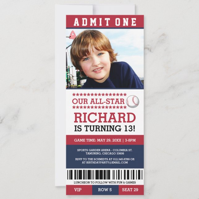 Baseball Ticket Geburtstag Einladungen (Vorderseite)