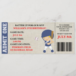 Baseball-Ticket-Geburtstagseinladung anpassbar Einladung