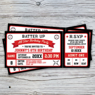 Baseball Ticket Geburtstagsparty Red Black Einladung