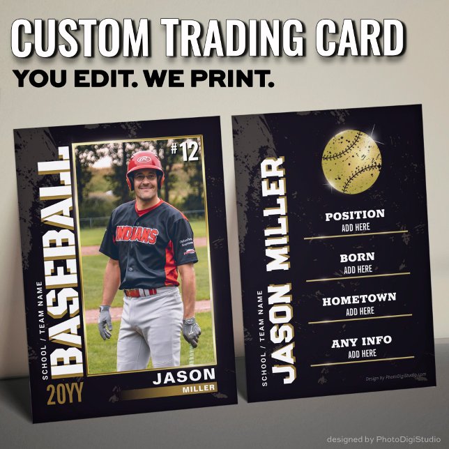 Baseball Trading Card, Baseball Player Card Gold Telefonnummerkarte (Custom Baseball Trading Card, Gold Baseball Player Calling Card)